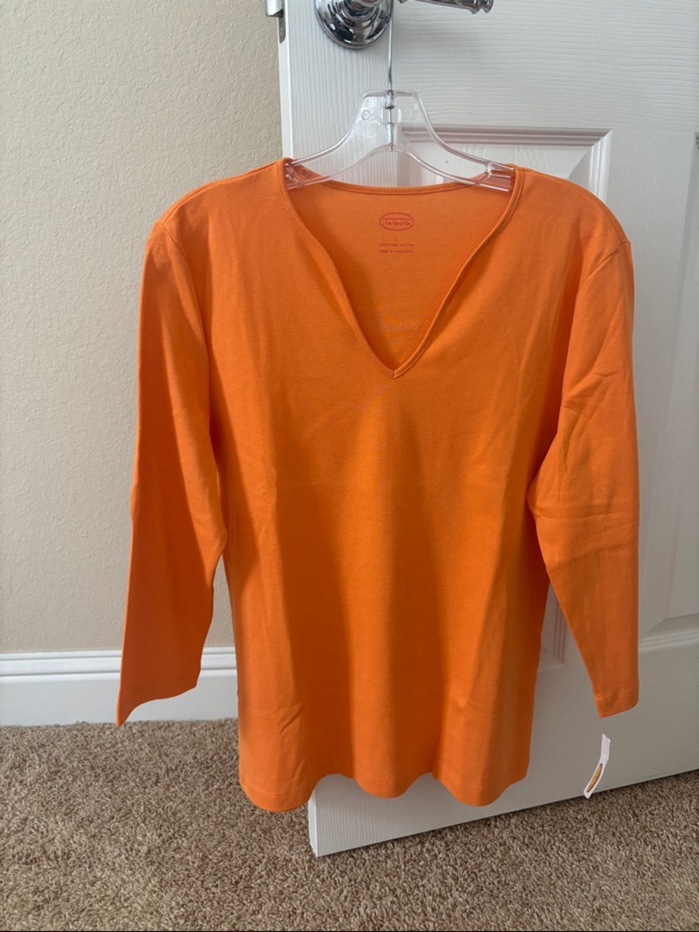 Talbots Bright Orange V-Neck Long Sleeve Top - Picture 11 of 12